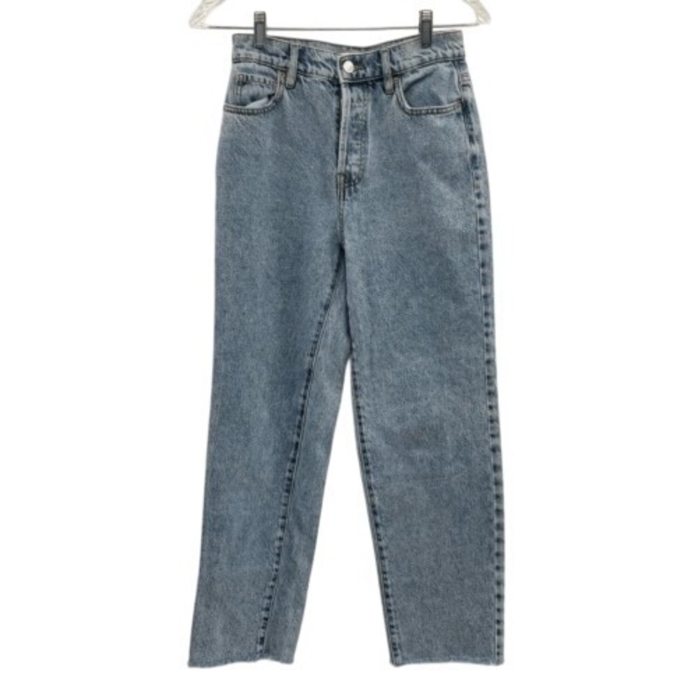 Pacsun Jeans High Rise Straight‎ Wide Leg Women Size 25 Blue Raw Hem Button Fly